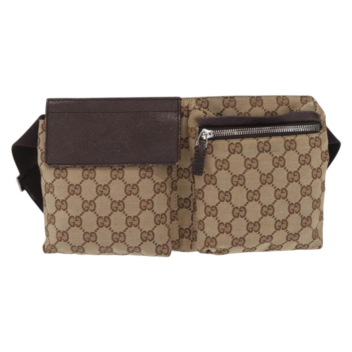 GUCCI GG Canvas Waist bag Beige Silver 28566 Auth 168667