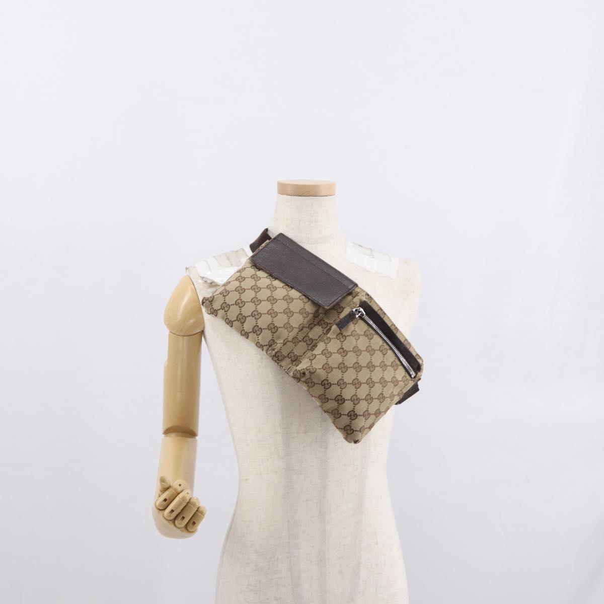 GUCCI GG Canvas Waist bag Beige Silver 28566 Auth 168667