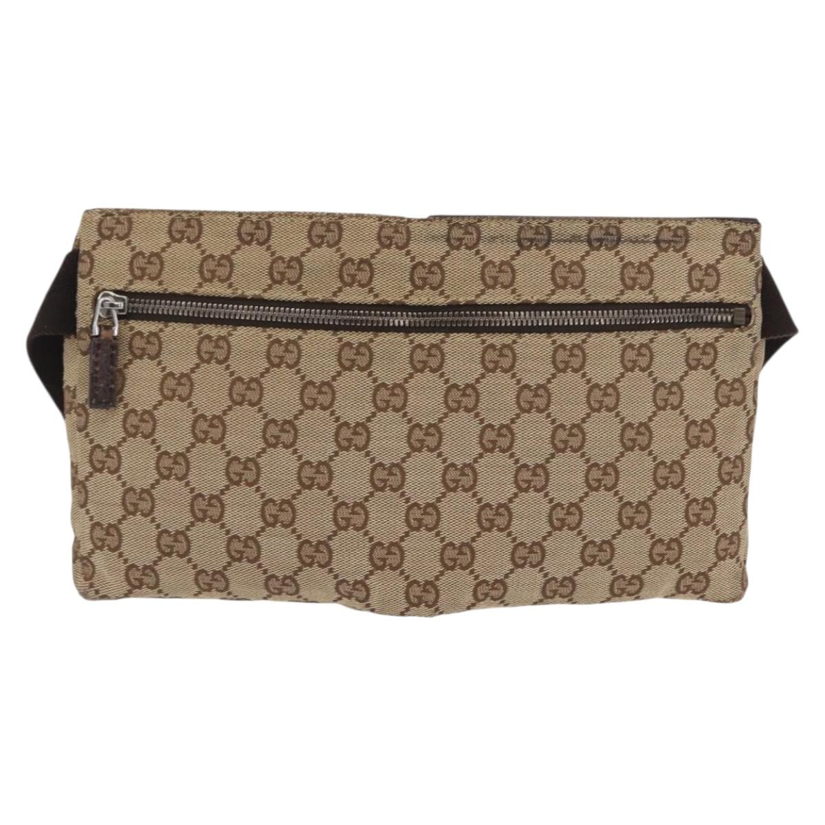 GUCCI GG Canvas Waist bag Beige Silver 28566 Auth 168667