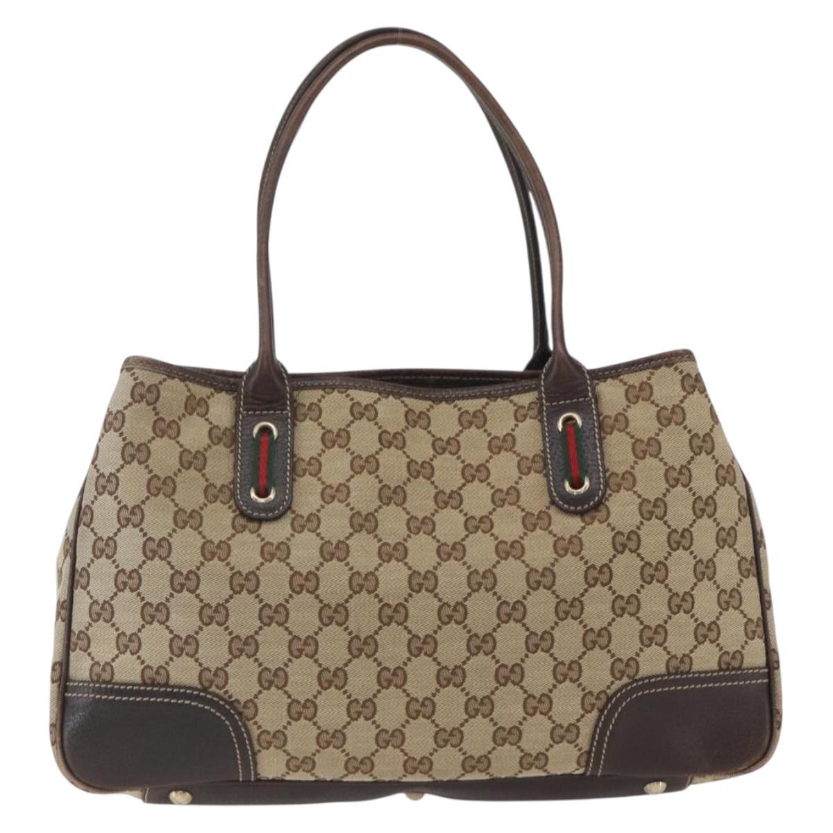 GUCCI Pretty GG Canvas Web Sherry Line Hand Bag Beige Gold 163805 Auth 168668