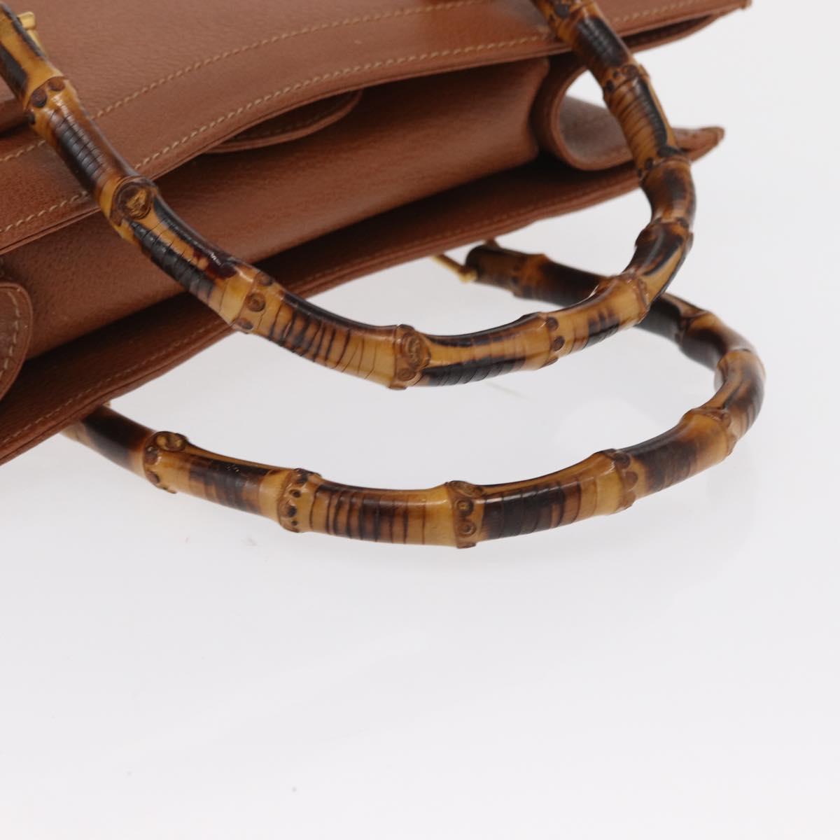 GUCCI Bamboo Tote Bag Leather Brown Gold 002 2853 0260 Auth 168674