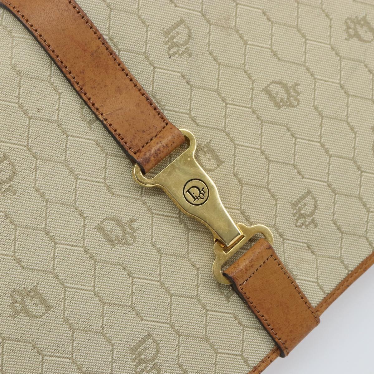Christian Dior Honeycomb Canvas Shoulder Bag PVC Beige Gold Auth 168691