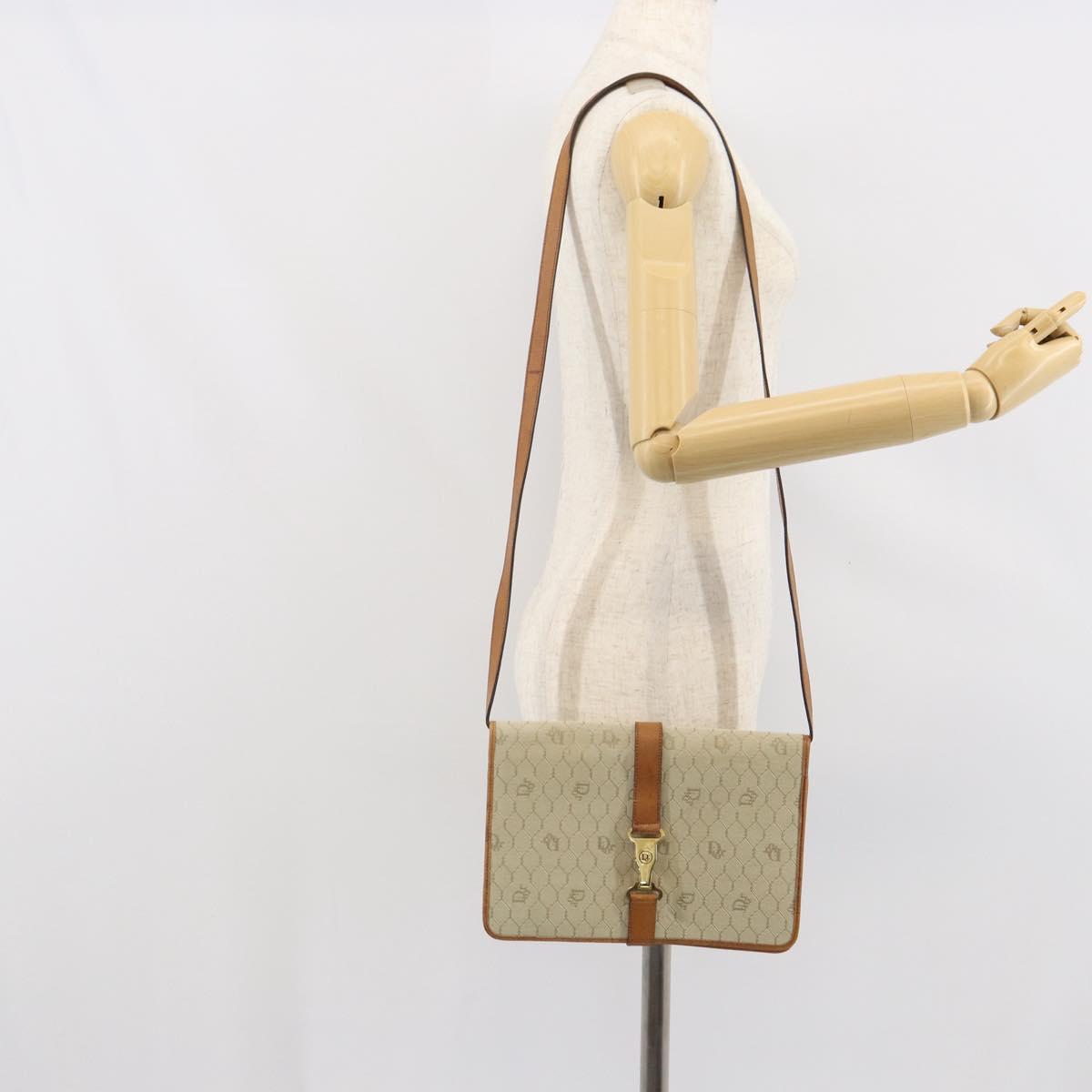 Christian Dior Honeycomb Canvas Shoulder Bag PVC Beige Gold Auth 168691