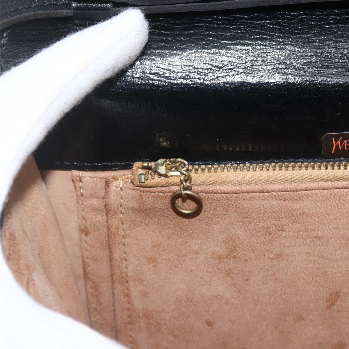 SAINT LAURENT Shoulder Bag Leather Black Gold Auth 168693