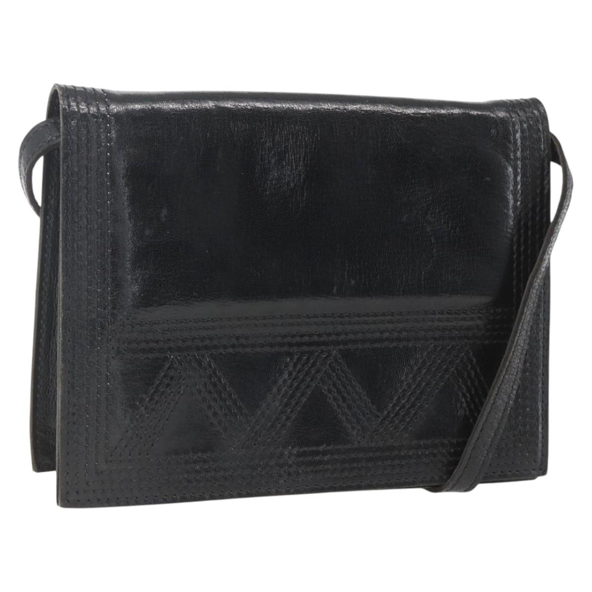 SAINT LAURENT Shoulder Bag Leather Black Gold Auth 168693