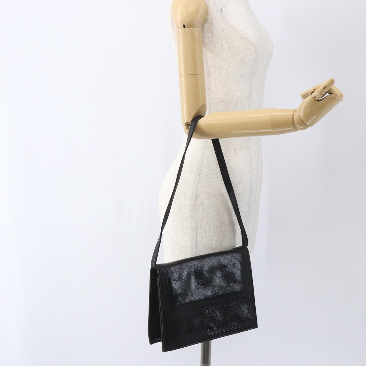 SAINT LAURENT Shoulder Bag Leather Black Gold Auth 168693