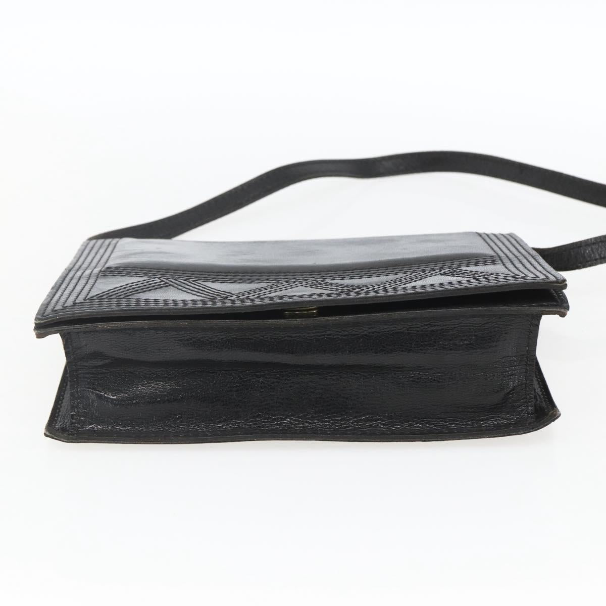 SAINT LAURENT Shoulder Bag Leather Black Gold Auth 168693