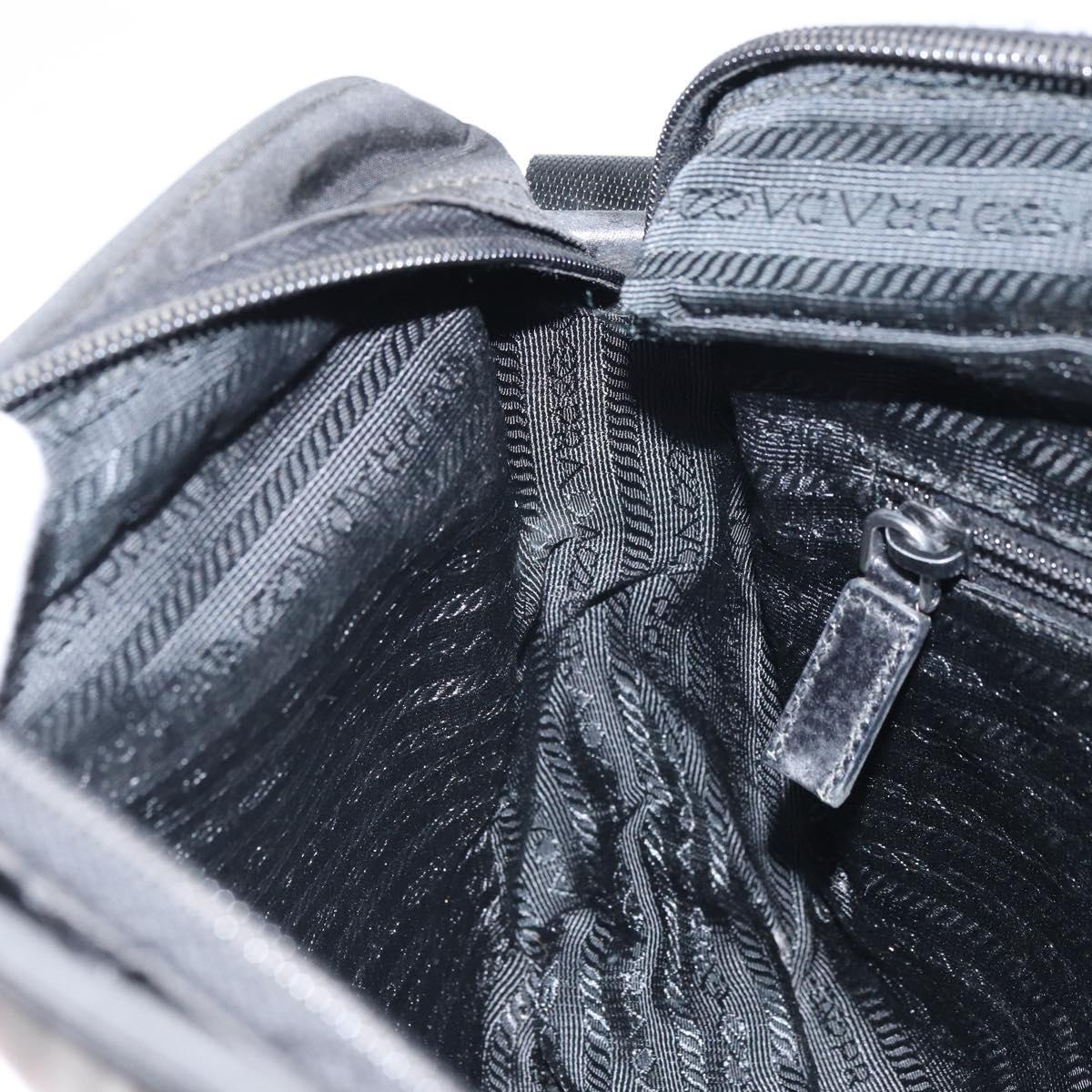 PRADA Shoulder Bag Nylon Black Silver Auth 168697