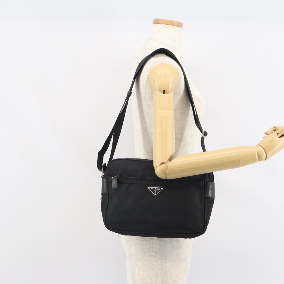 PRADA Shoulder Bag Nylon Black Silver Auth 168697