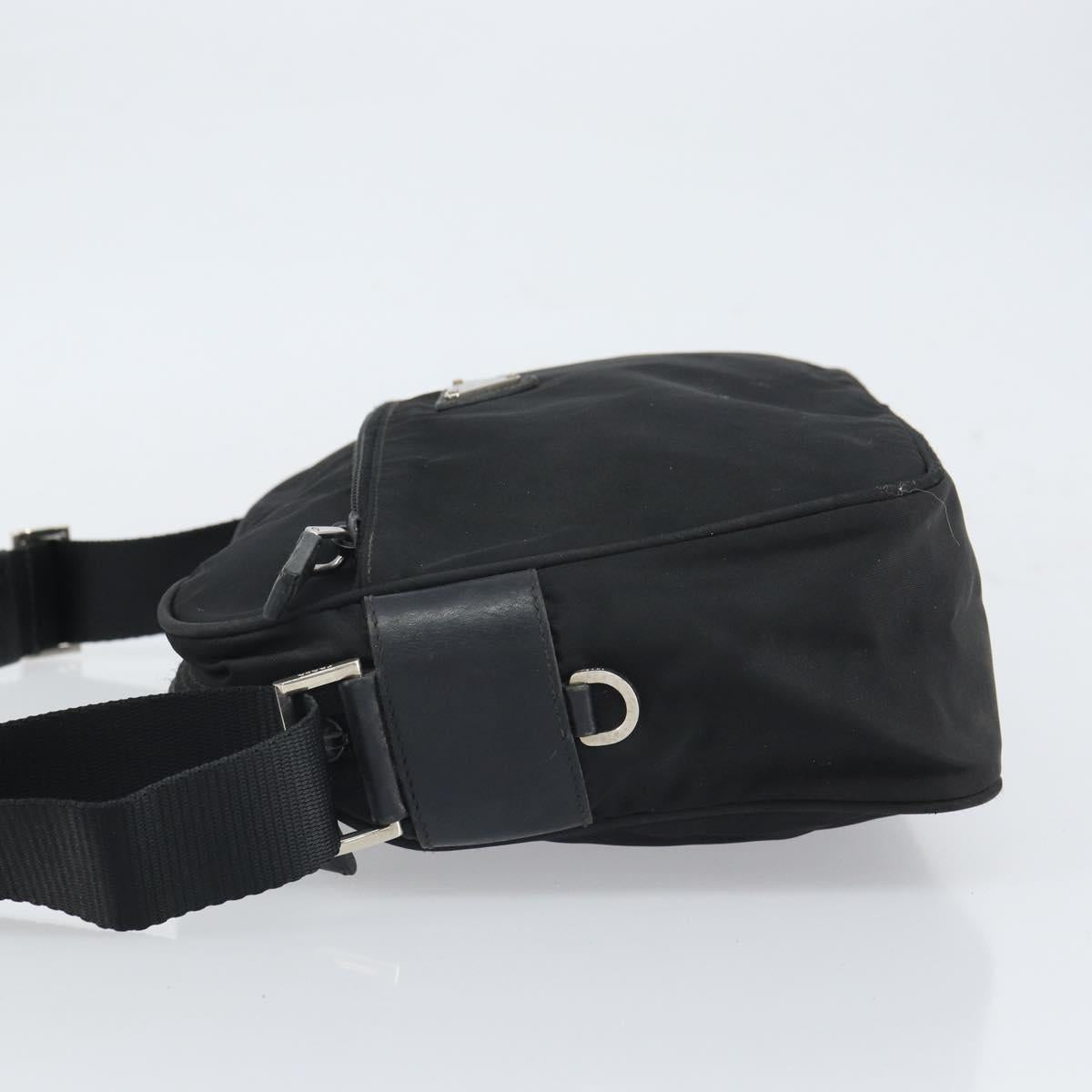 PRADA Shoulder Bag Nylon Black Silver Auth 168697