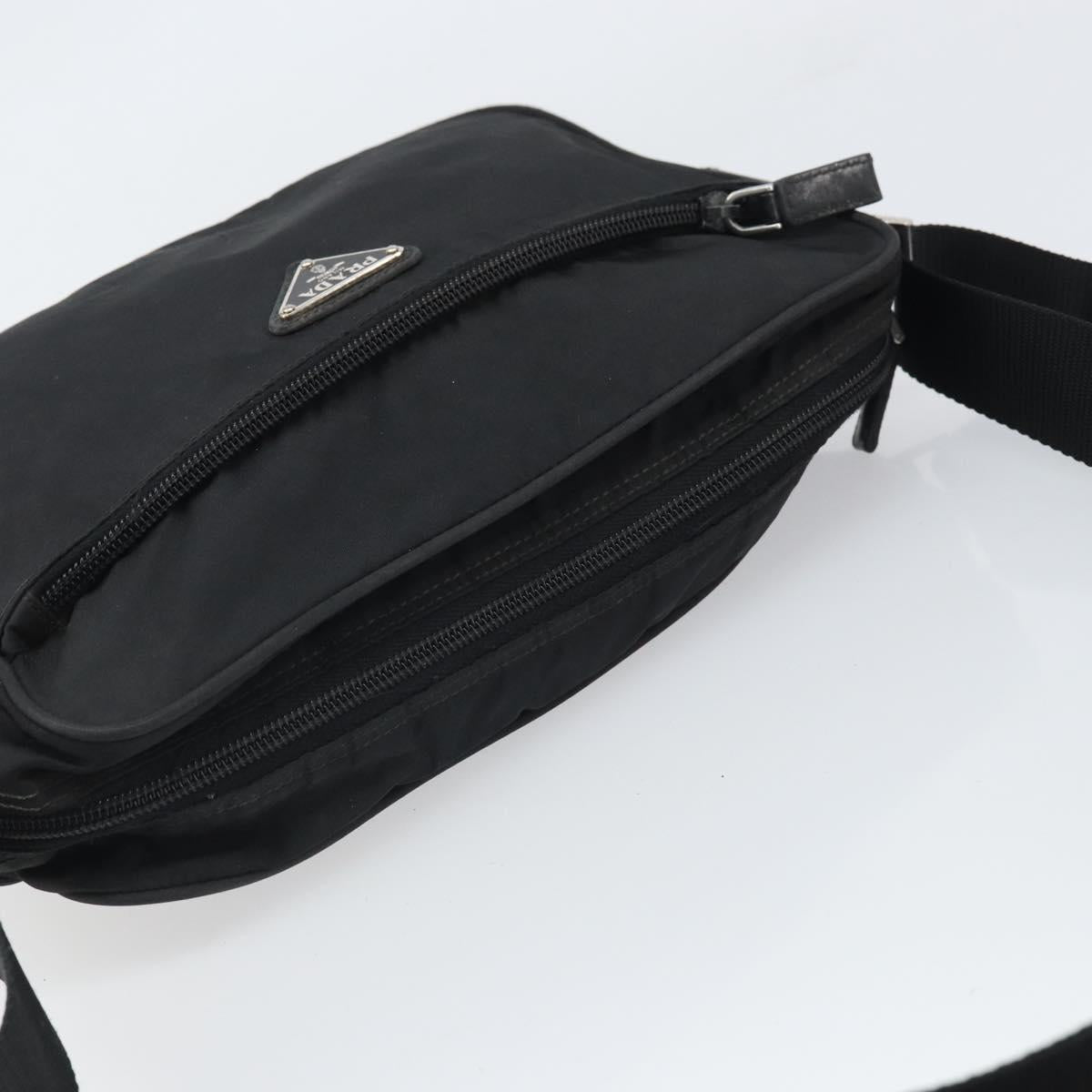 PRADA Shoulder Bag Nylon Black Silver Auth 168697
