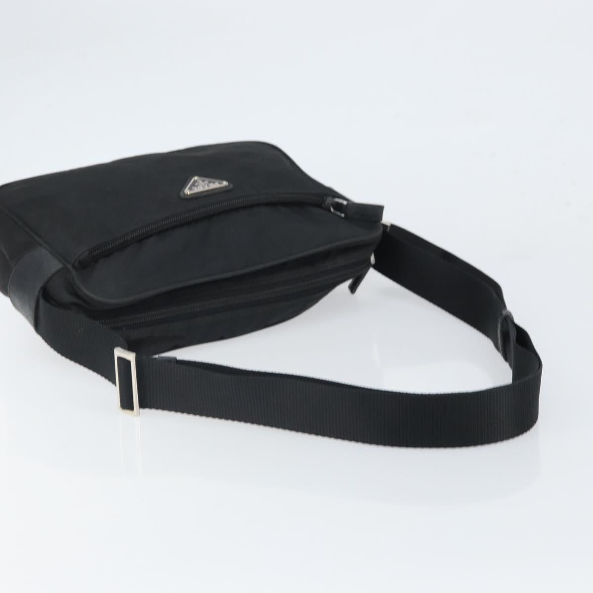 PRADA Shoulder Bag Nylon Black Silver Auth 168697