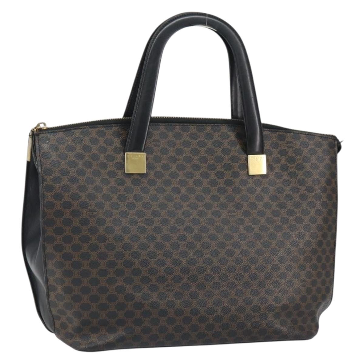 CELINE Macadam Canvas Tote Bag PVC Leather Black Gold Auth 168706