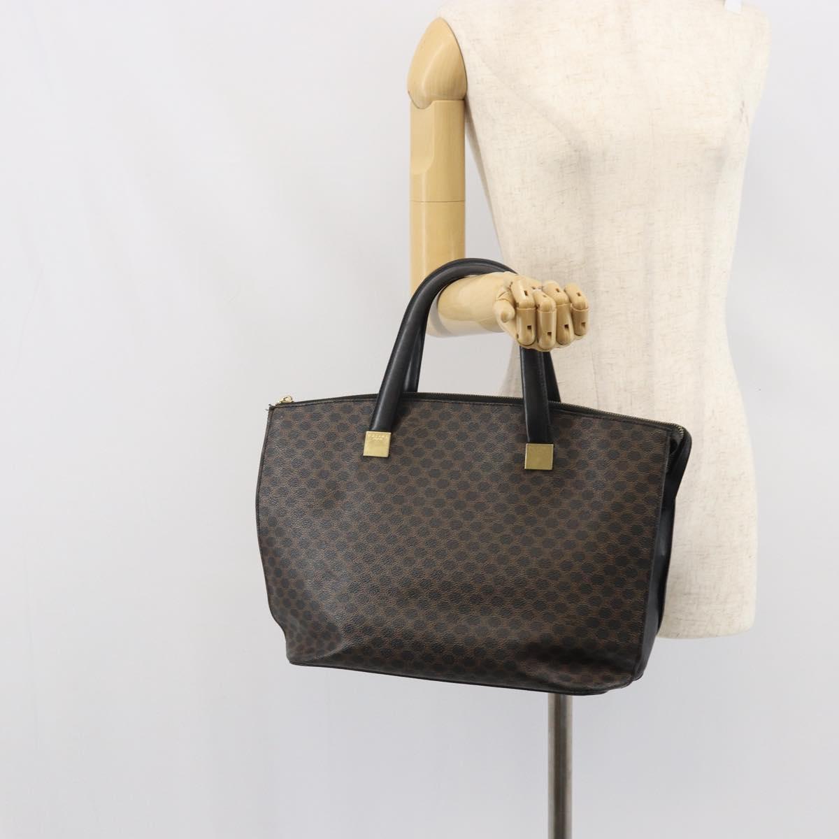 CELINE Macadam Canvas Tote Bag PVC Leather Black Gold Auth 168706