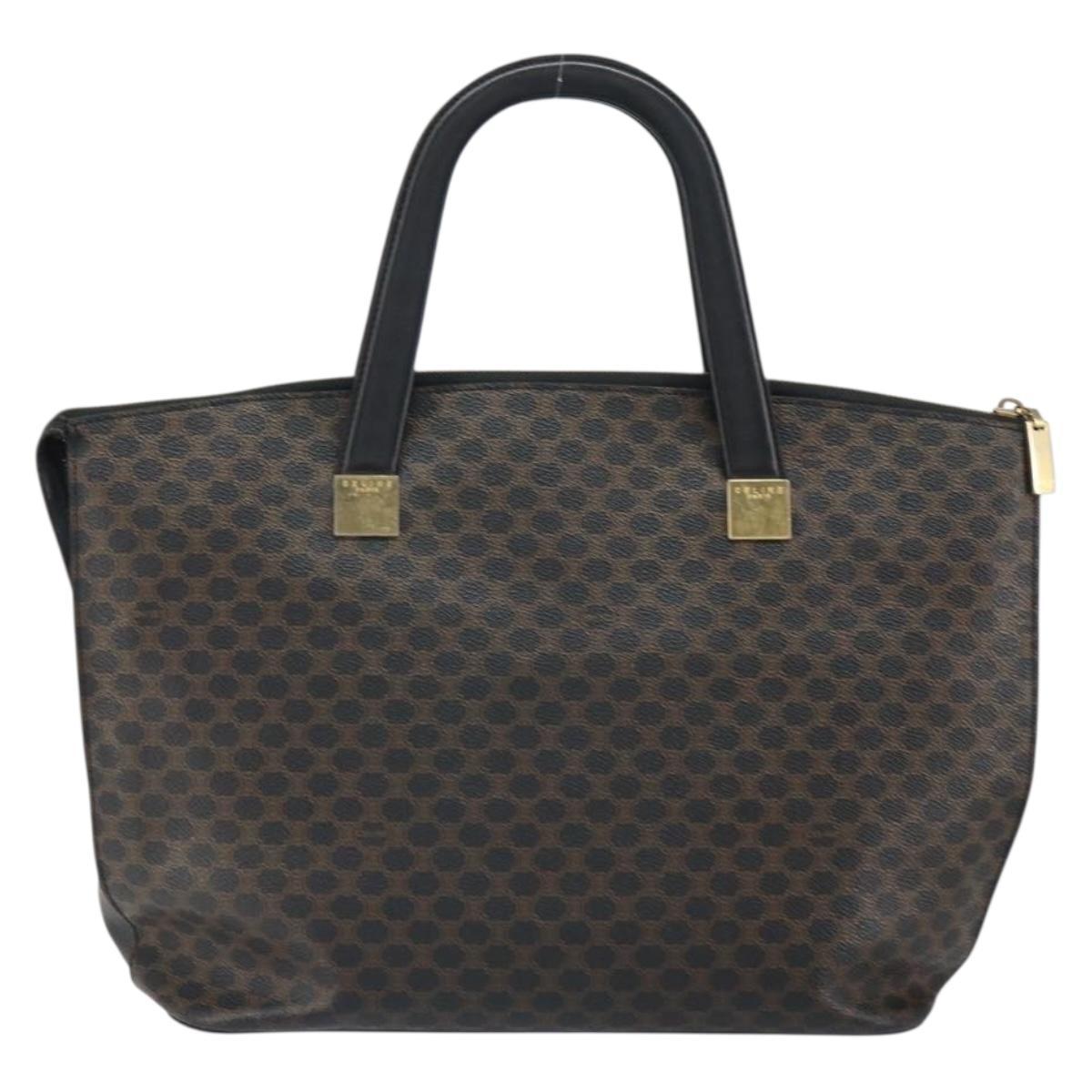 CELINE Macadam Canvas Tote Bag PVC Leather Black Gold Auth 168706