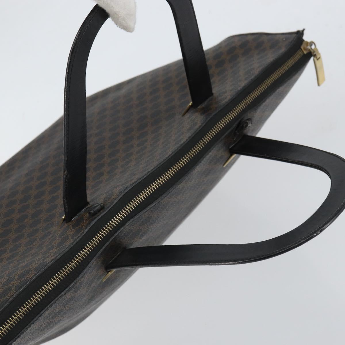 CELINE Macadam Canvas Tote Bag PVC Leather Black Gold Auth 168706