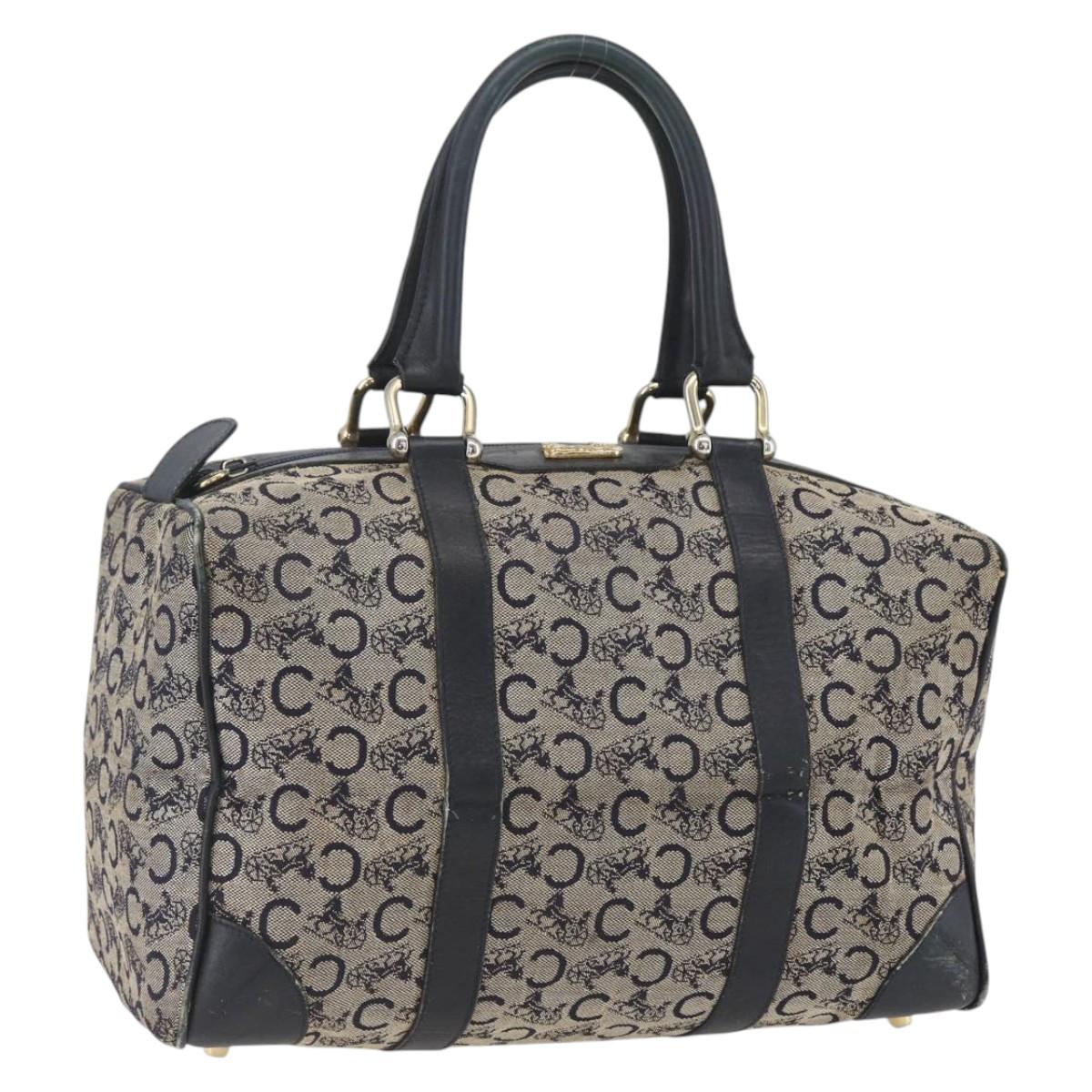 CELINE C Sulky Hand Bag Canvas Beige Gold Auth 168707