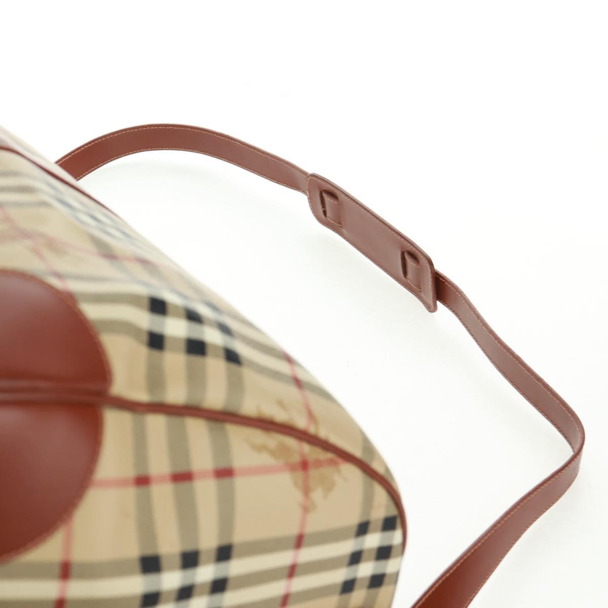 BURBERRY Nova Check Boston Bag PVC Leather 2way Beige Gold Auth 168710V