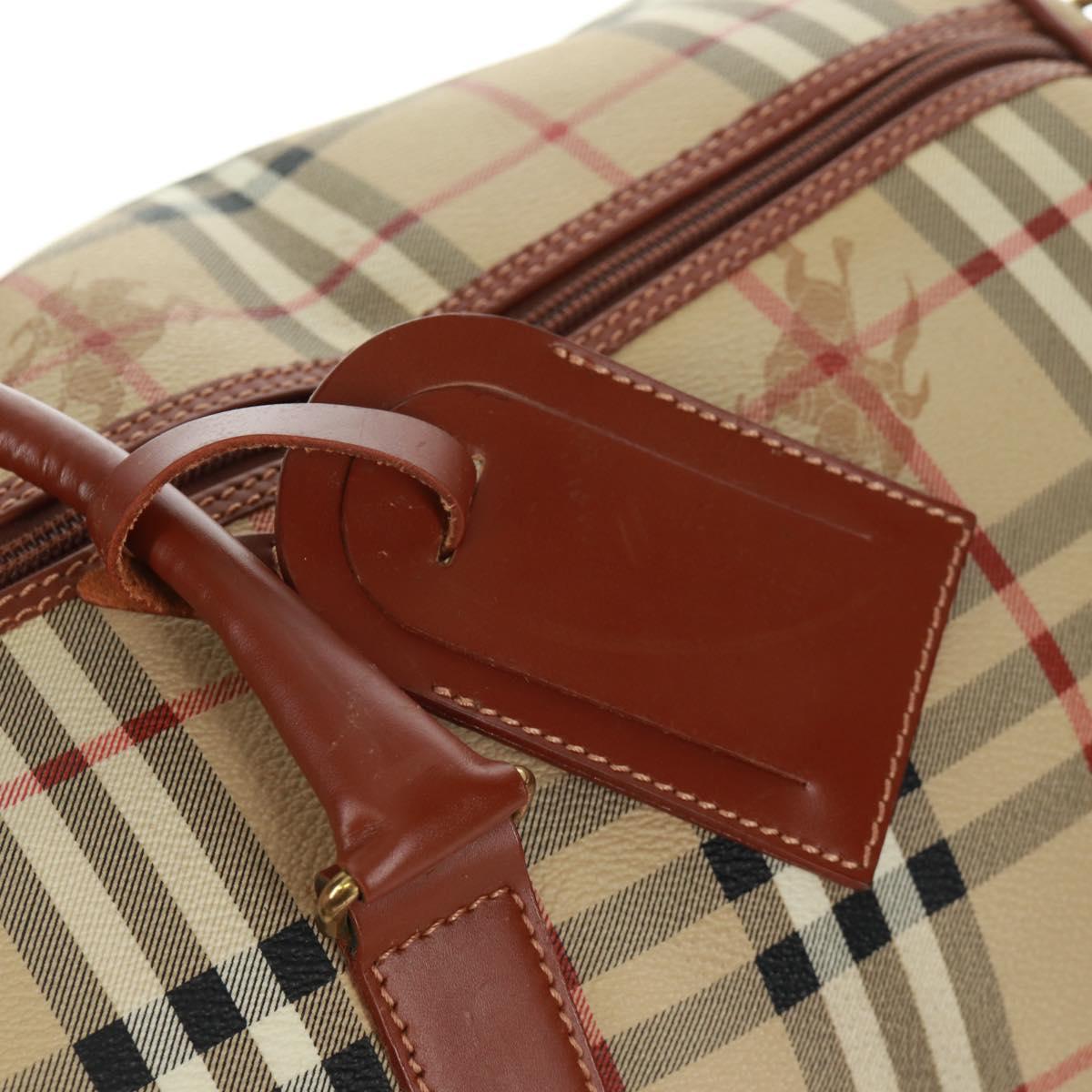 BURBERRY Nova Check Boston Bag PVC Leather 2way Beige Gold Auth 168710V