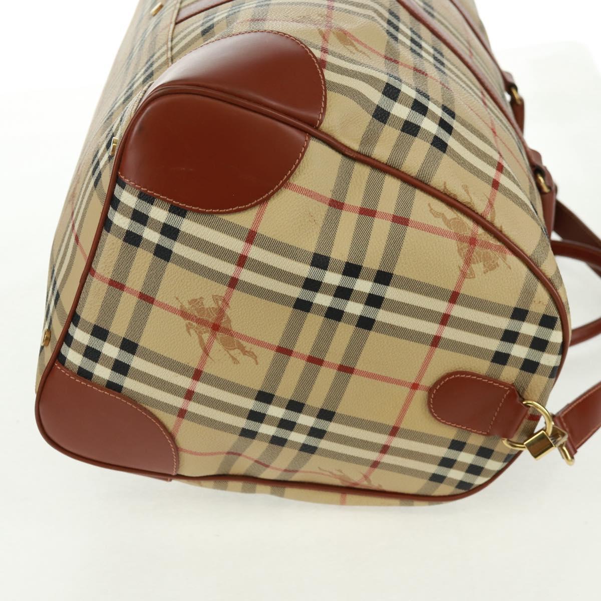 BURBERRY Nova Check Boston Bag PVC Leather 2way Beige Gold Auth 168710V