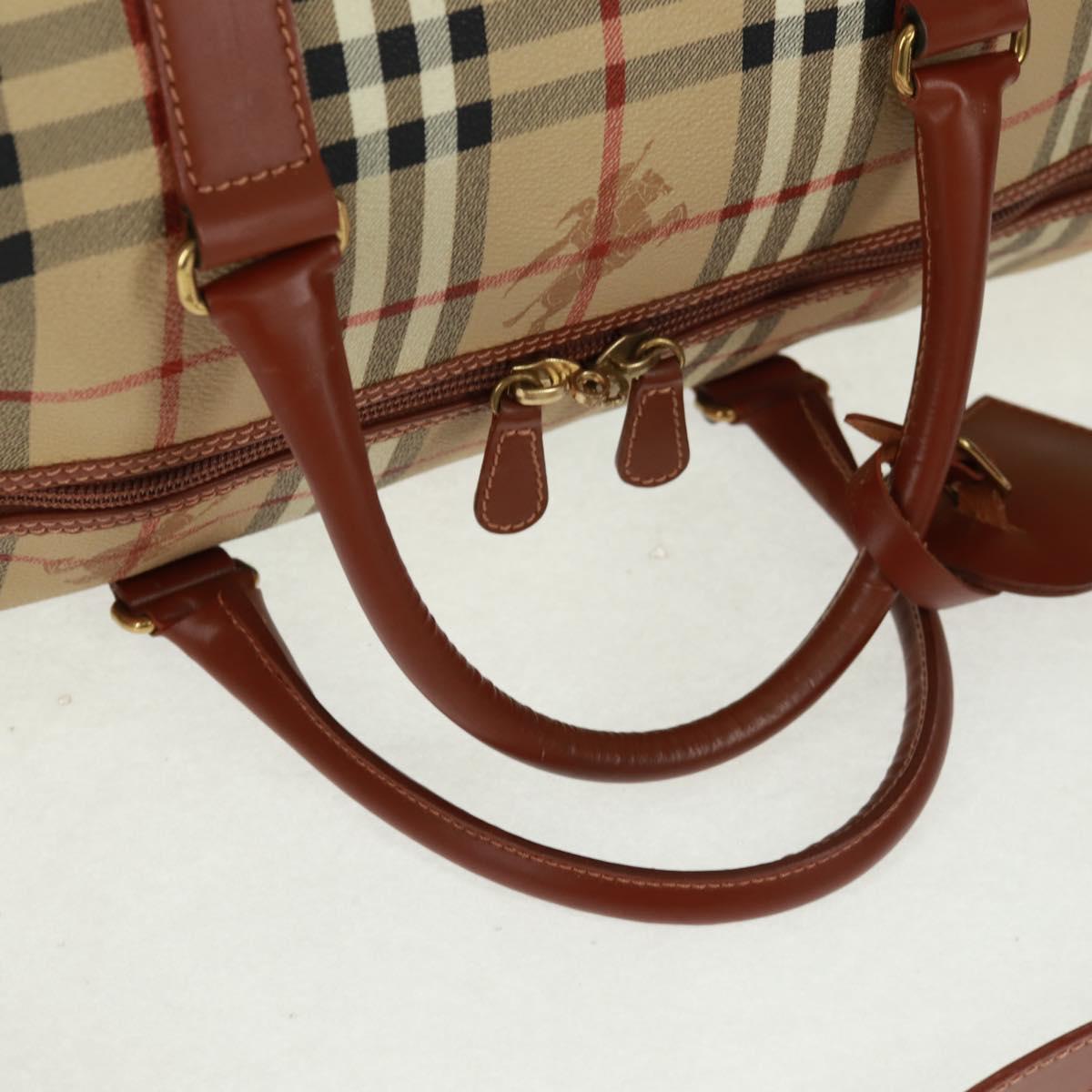 BURBERRY Nova Check Boston Bag PVC Leather 2way Beige Gold Auth 168710V