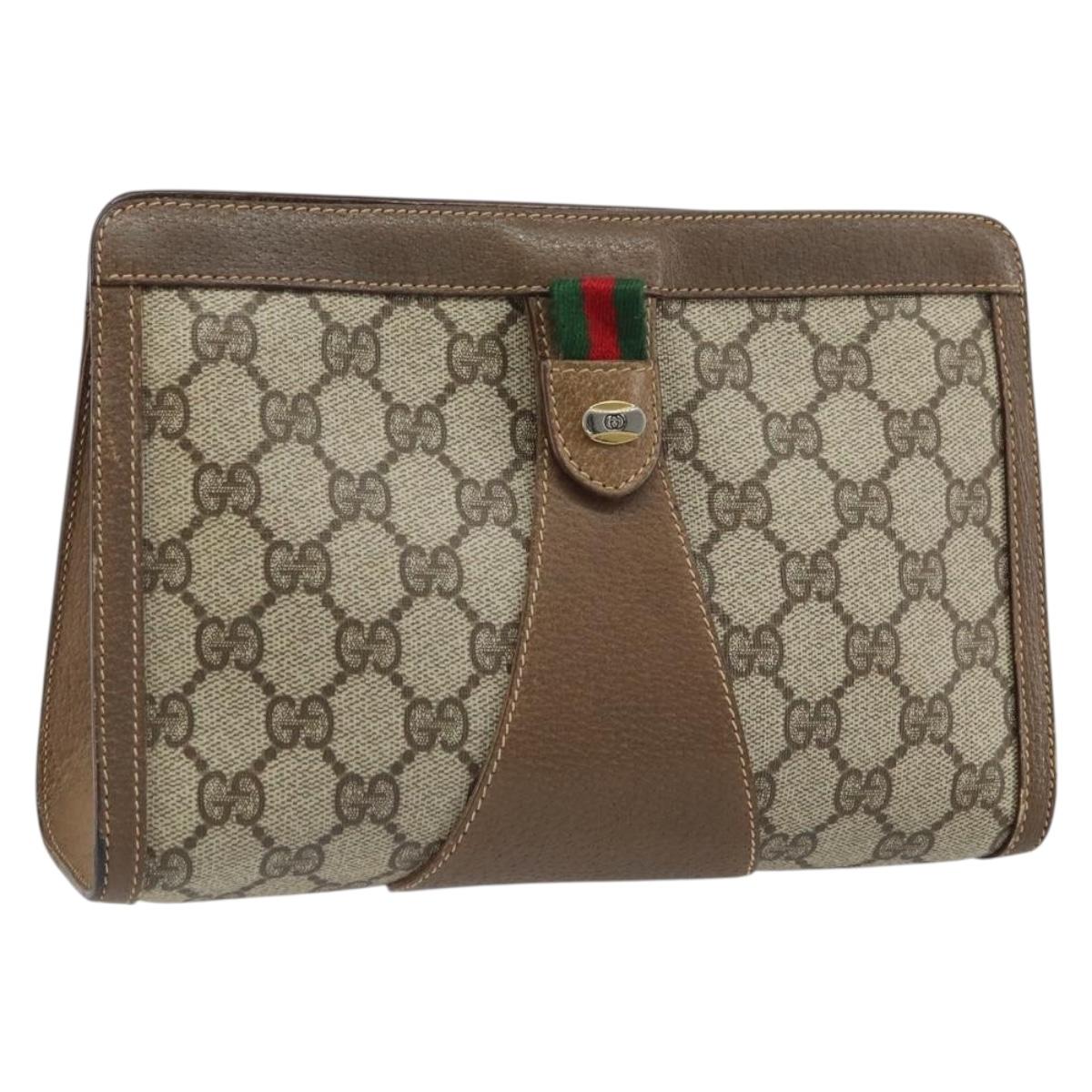 GUCCI GG Supreme Web Sherry Line Clutch Bag PVC Beige Red 89 01 032 Auth 168714