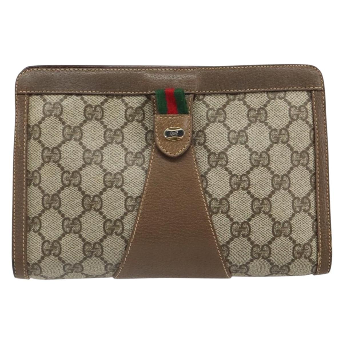GUCCI GG Supreme Web Sherry Line Clutch Bag PVC Beige Red 89 01 032 Auth 168714
