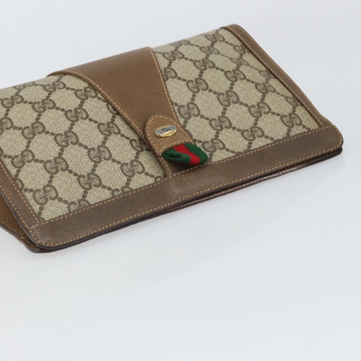 GUCCI GG Supreme Web Sherry Line Clutch Bag PVC Beige Red 89 01 032 Auth 168714