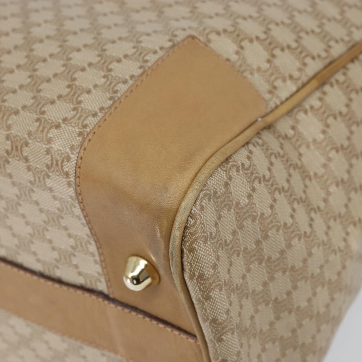 CELINE Macadam Canvas Boston Bag PVC Leather Beige Gold Auth 168715