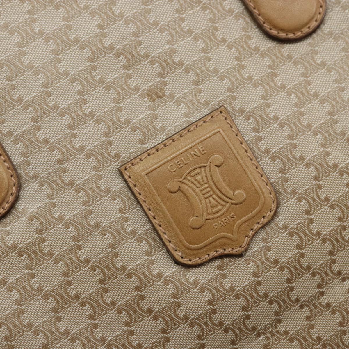 CELINE Macadam Canvas Boston Bag PVC Leather Beige Gold Auth 168715