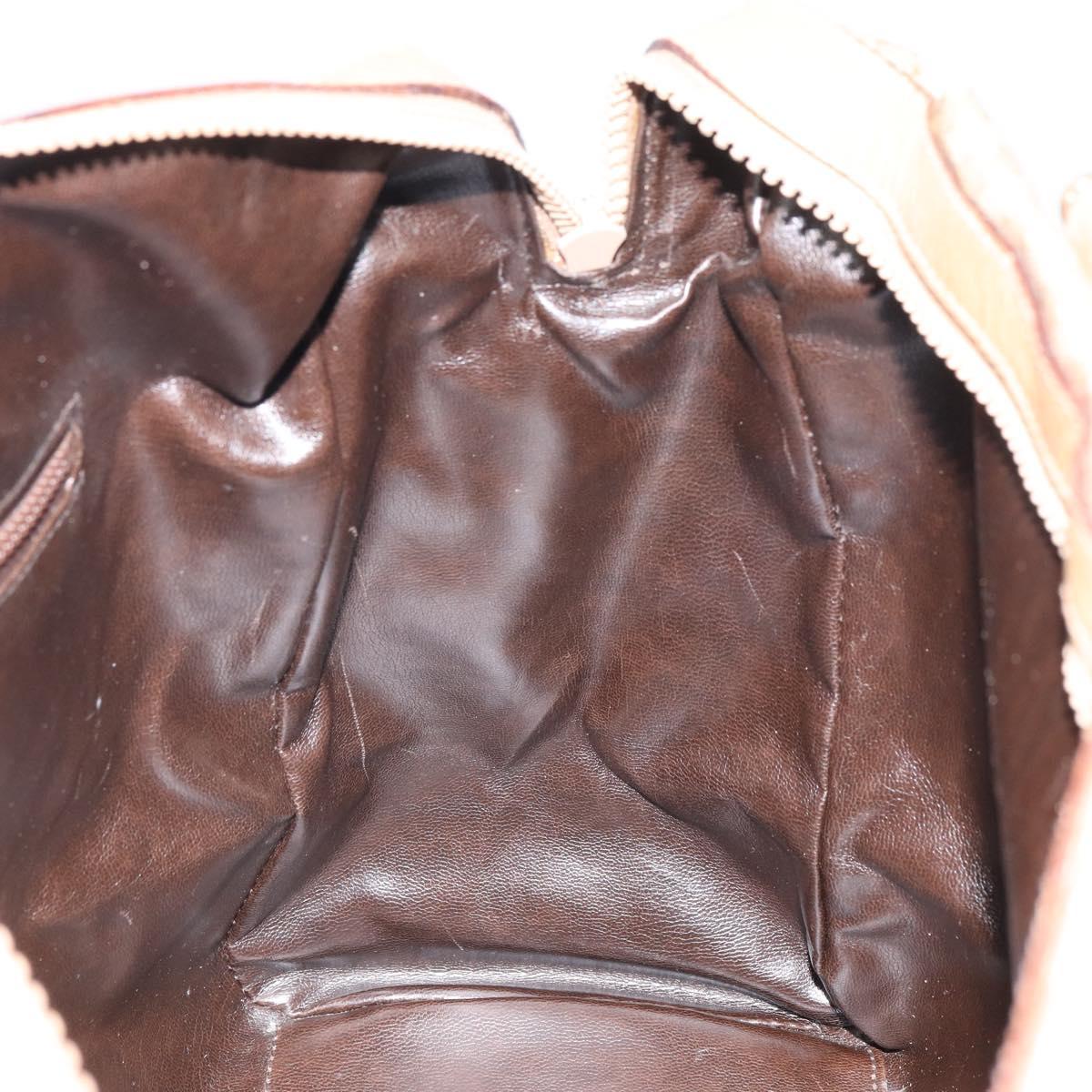 CELINE Macadam Canvas Boston Bag PVC Leather Beige Gold Auth 168715