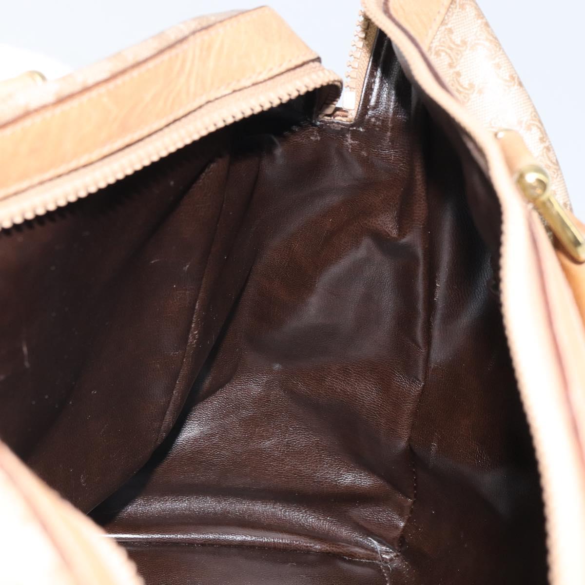 CELINE Macadam Canvas Boston Bag PVC Leather Beige Gold Auth 168715