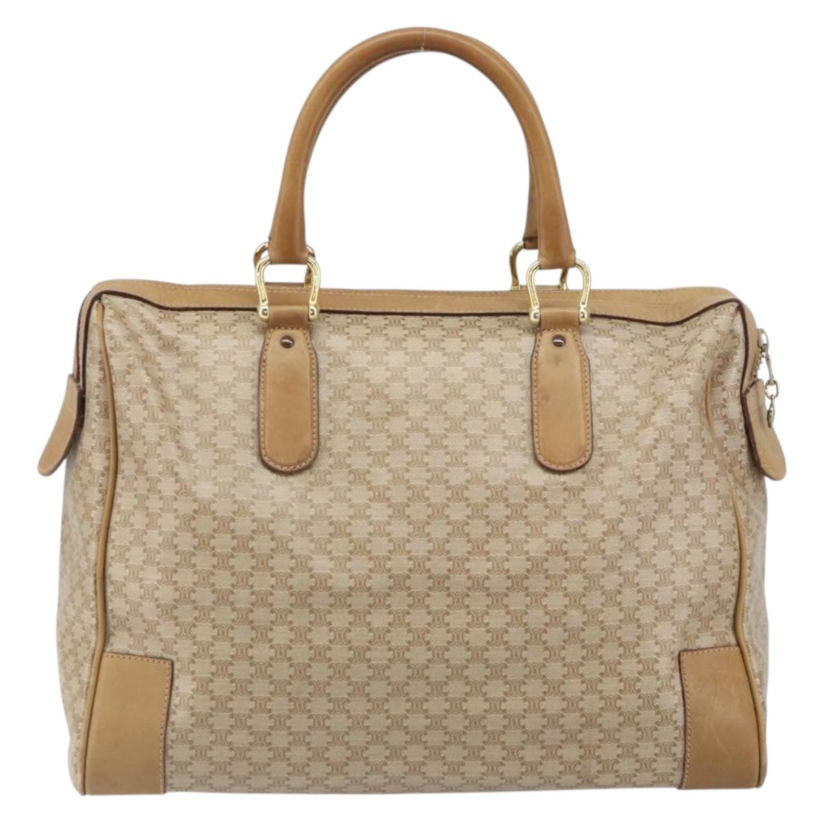 CELINE Macadam Canvas Boston Bag PVC Leather Beige Gold Auth 168715