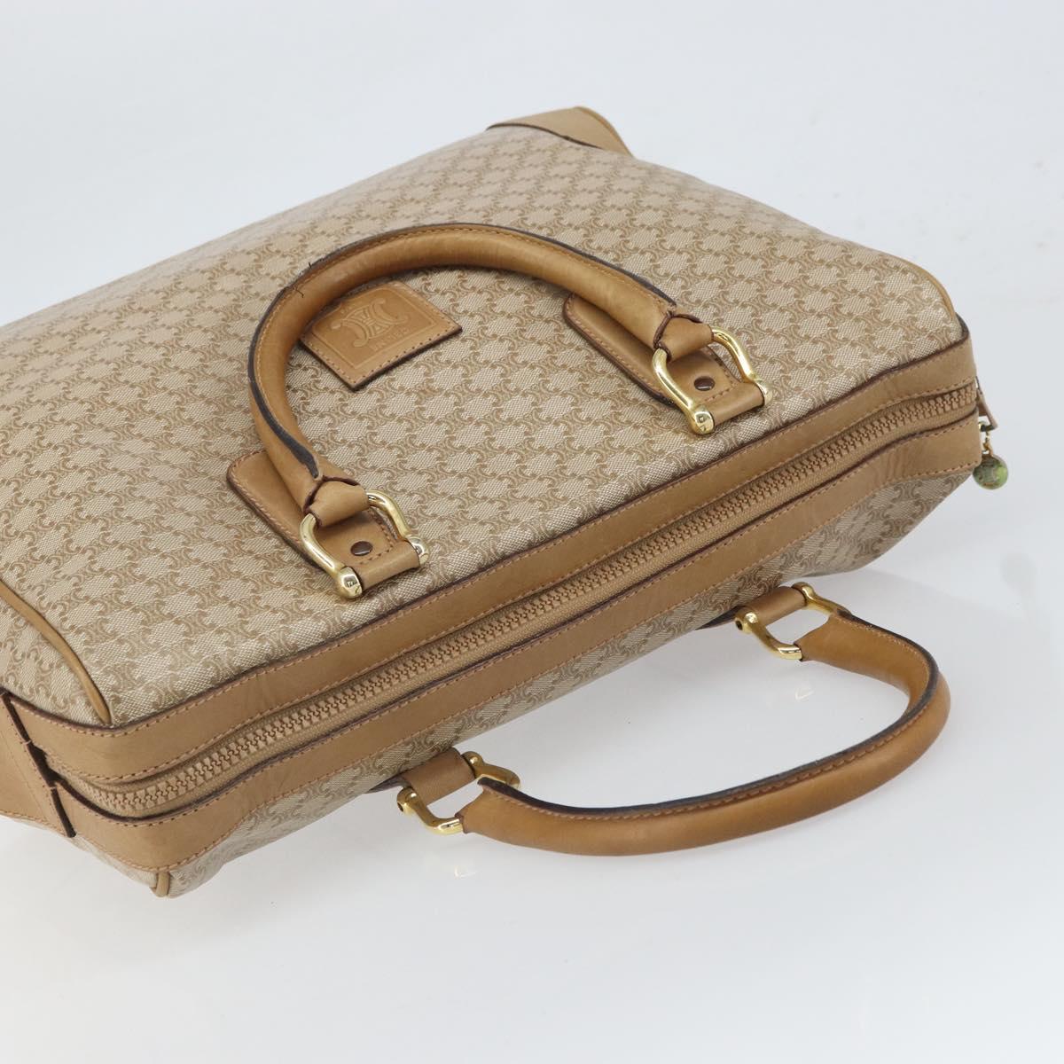 CELINE Macadam Canvas Boston Bag PVC Leather Beige Gold Auth 168715