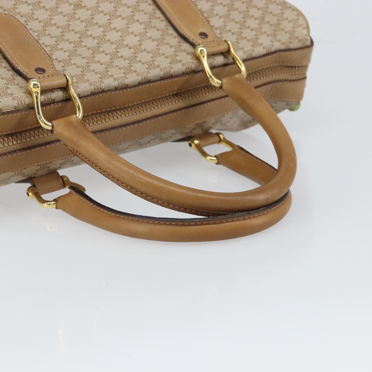 CELINE Macadam Canvas Boston Bag PVC Leather Beige Gold Auth 168715