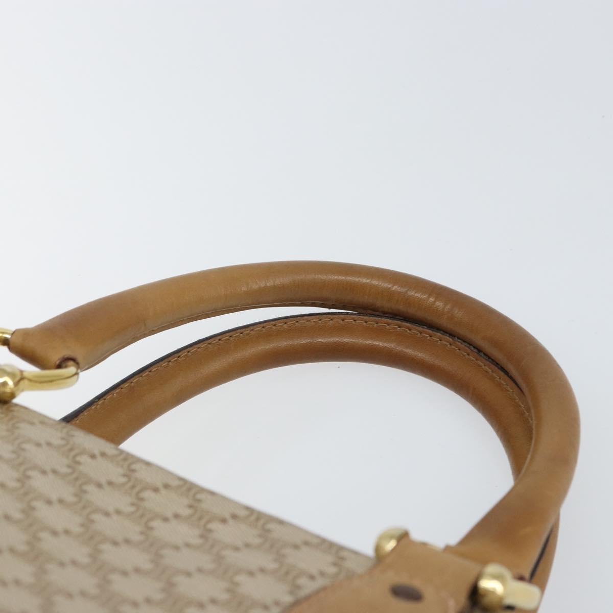 CELINE Macadam Canvas Boston Bag PVC Leather Beige Gold Auth 168715