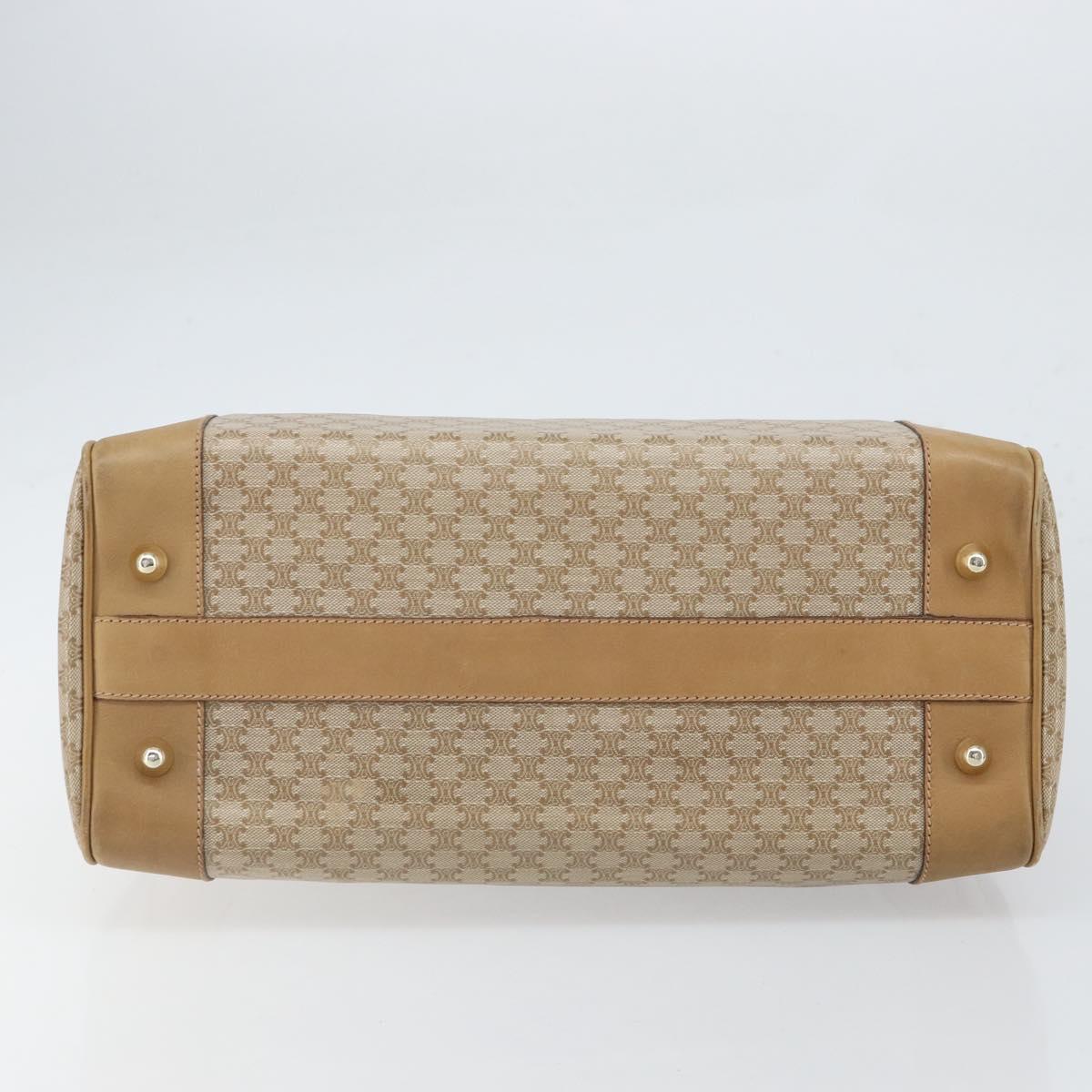 CELINE Macadam Canvas Boston Bag PVC Leather Beige Gold Auth 168715