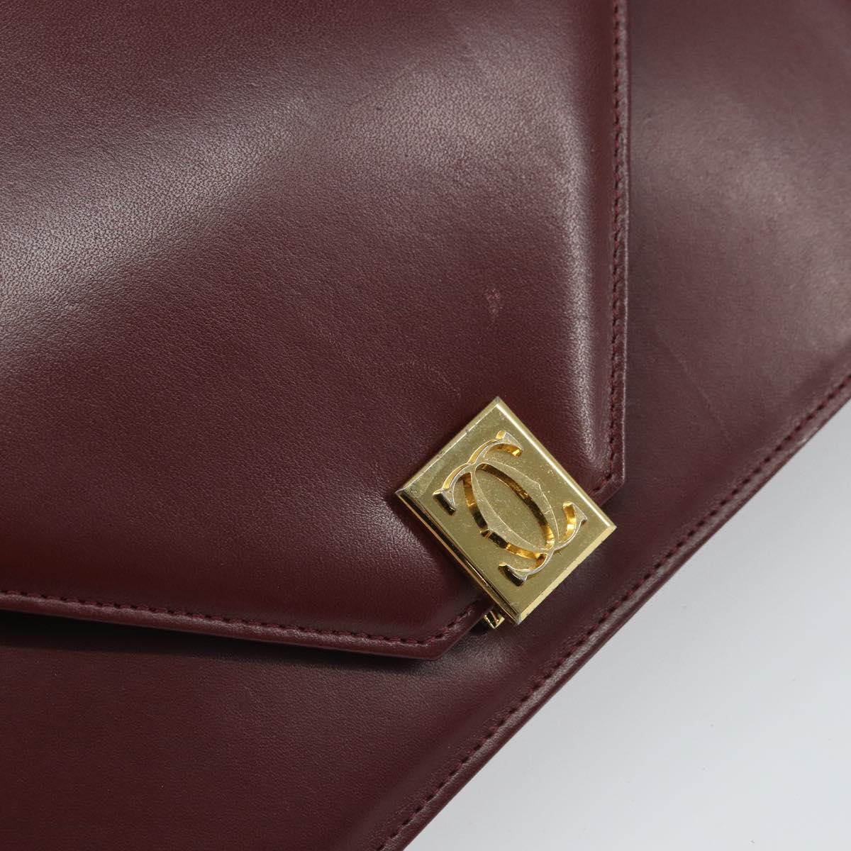 CARTIER Must Line Shoulder Bag Leather Bordeaux Gold Auth 168717