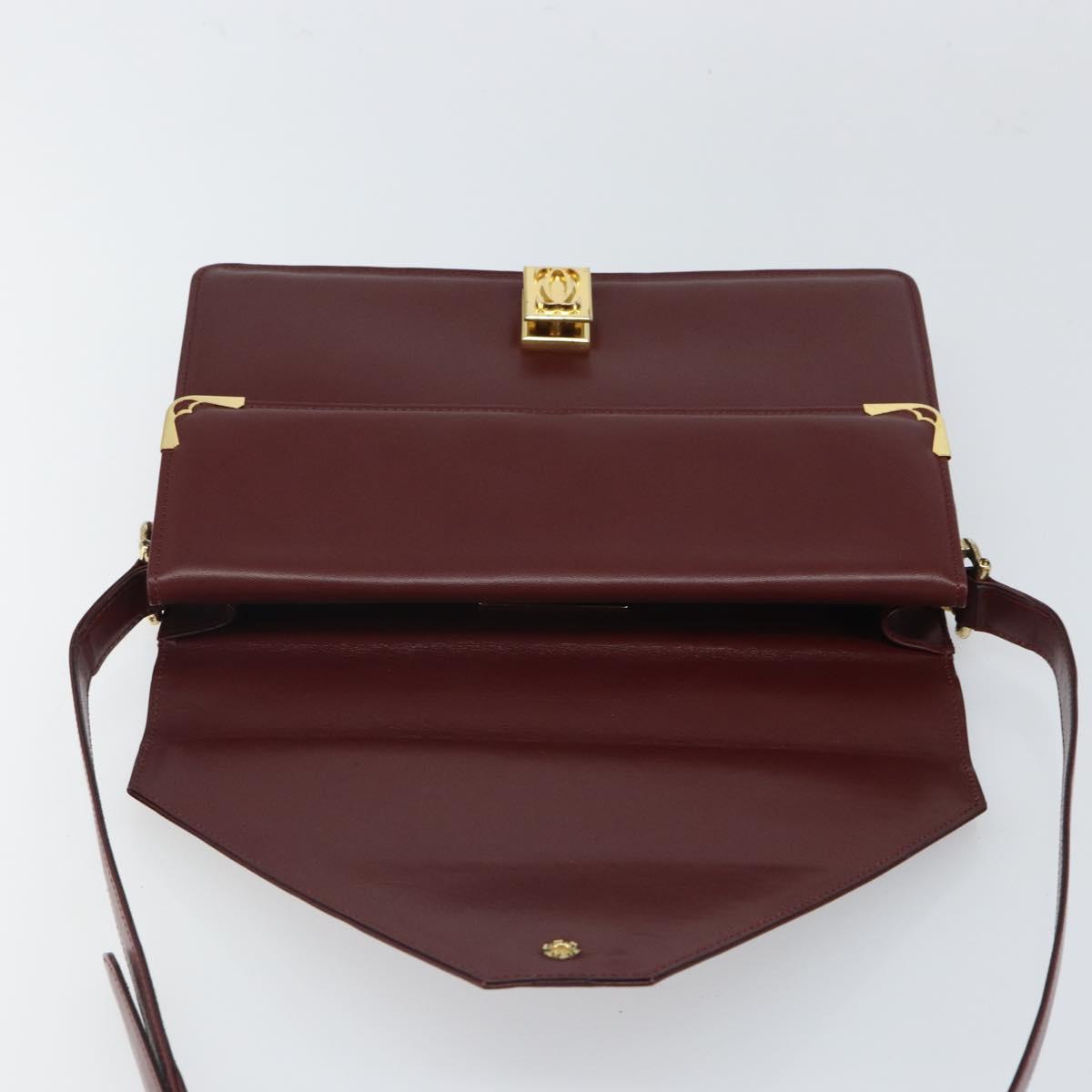 CARTIER Must Line Shoulder Bag Leather Bordeaux Gold Auth 168717