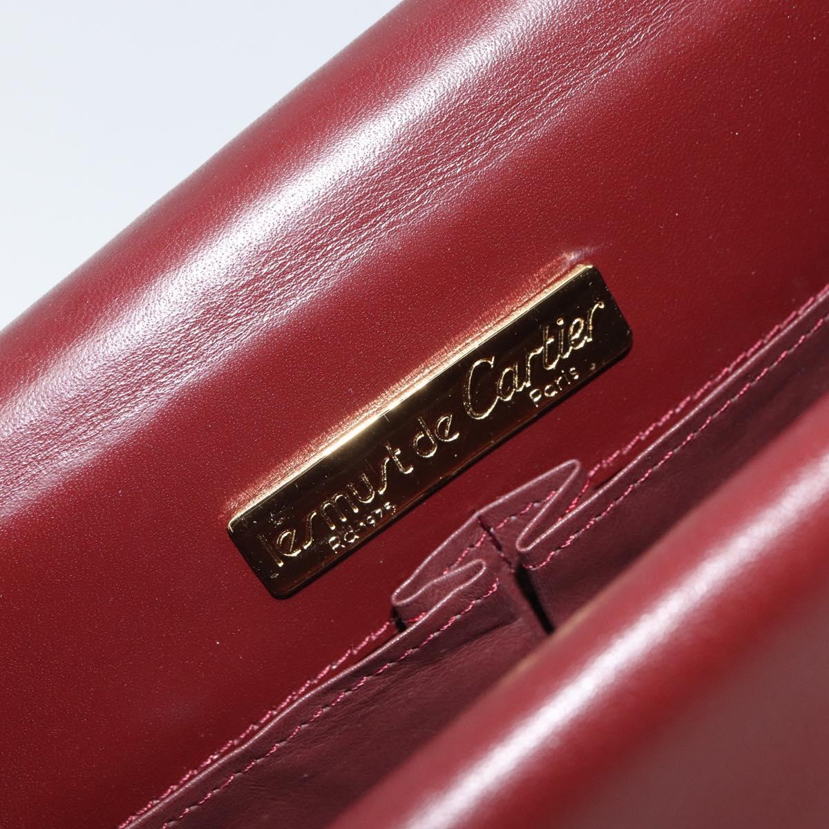 CARTIER Must Line Shoulder Bag Leather Bordeaux Gold Auth 168717