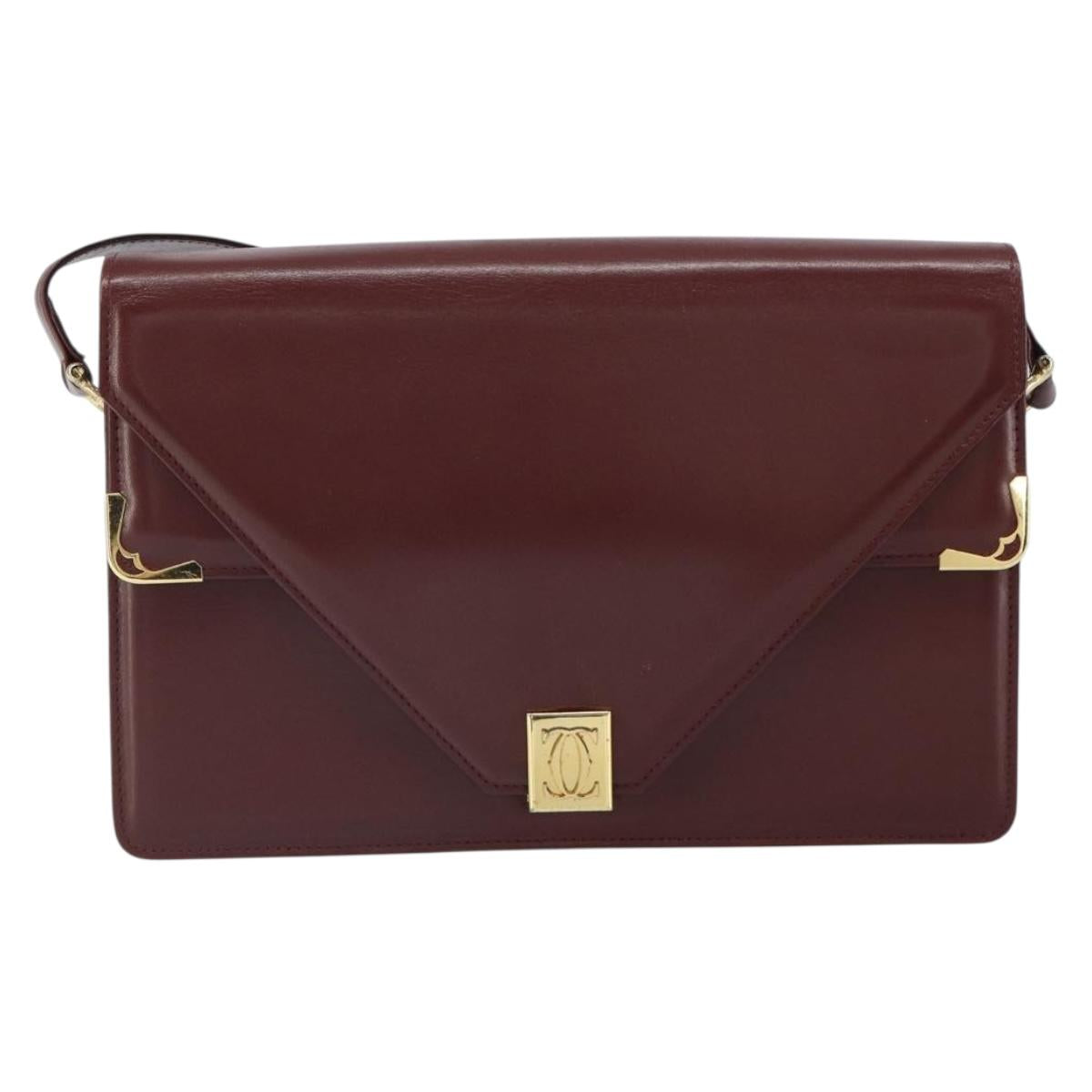 CARTIER Must Line Shoulder Bag Leather Bordeaux Gold Auth 168717