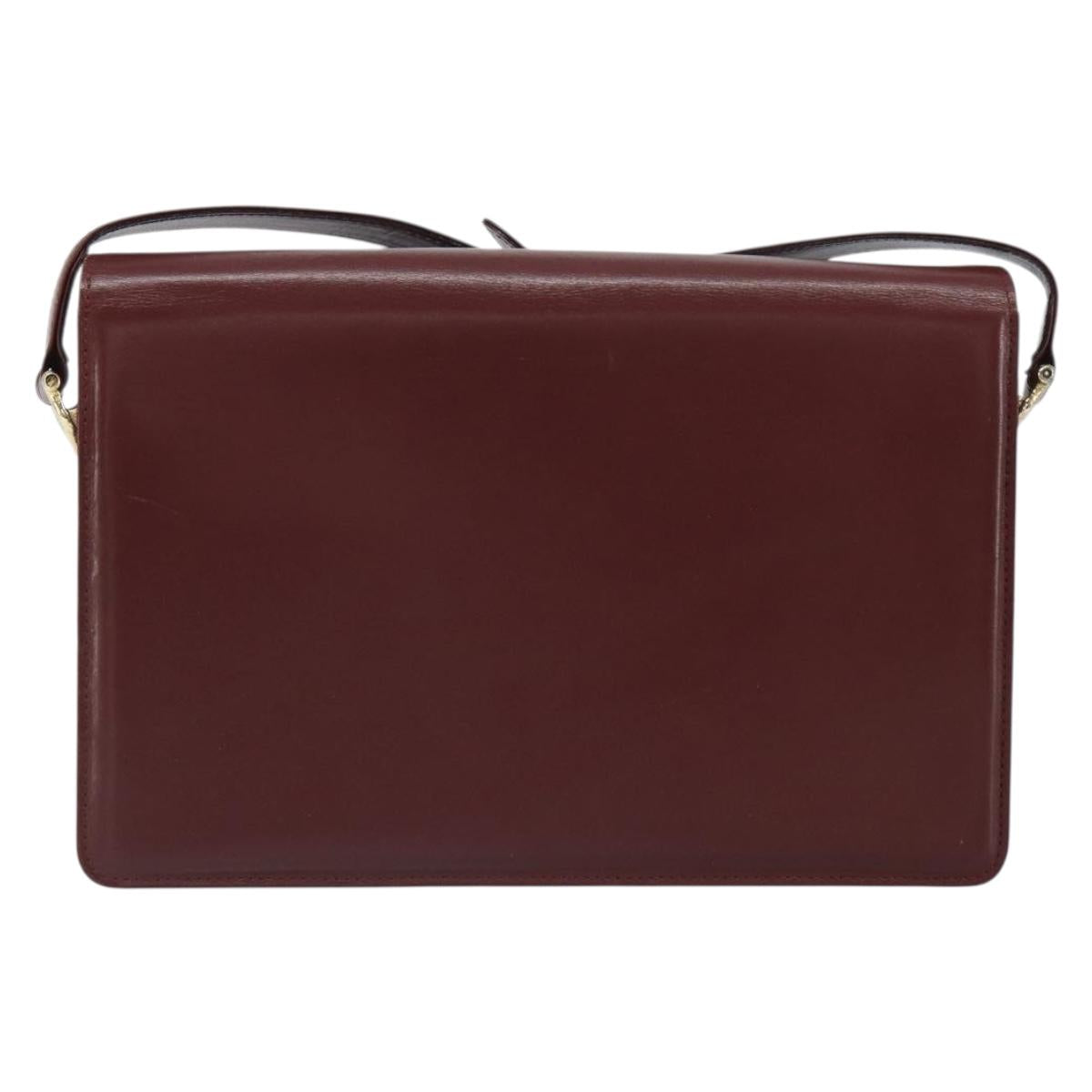 CARTIER Must Line Shoulder Bag Leather Bordeaux Gold Auth 168717