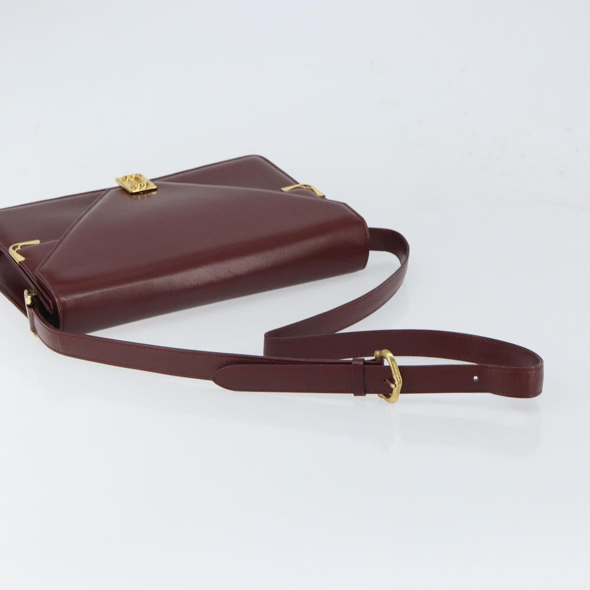 CARTIER Must Line Shoulder Bag Leather Bordeaux Gold Auth 168717