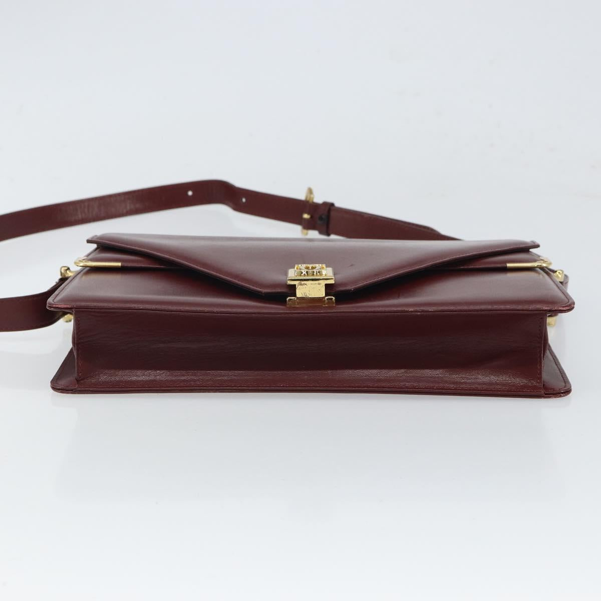 CARTIER Must Line Shoulder Bag Leather Bordeaux Gold Auth 168717