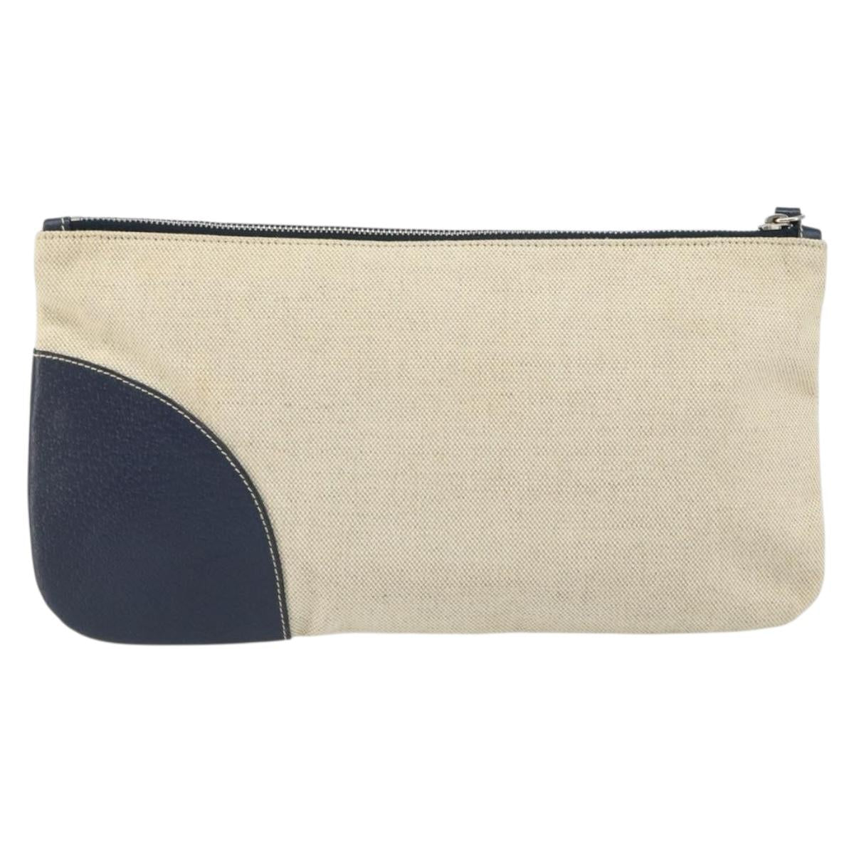 PRADA Pouch Canvas Beige Silver Auth 168720