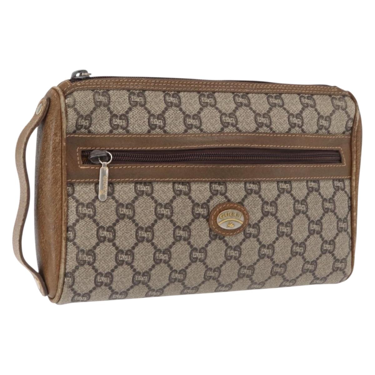 GUCCI GG Plus Supreme Clutch Bag PVC Beige Auth 168722