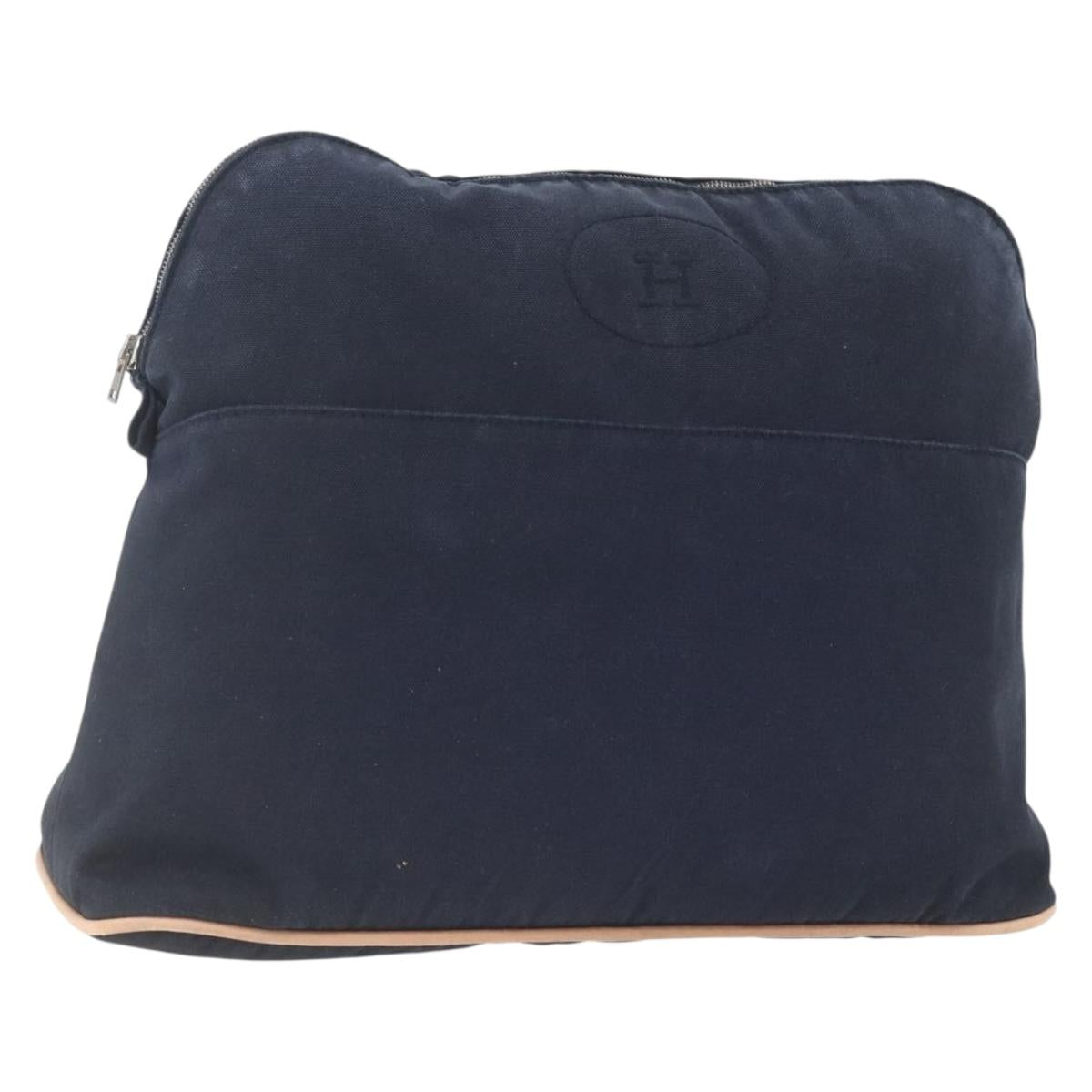 HERMES Bolide Pouch GM Canvas Navy Silver Auth 168732