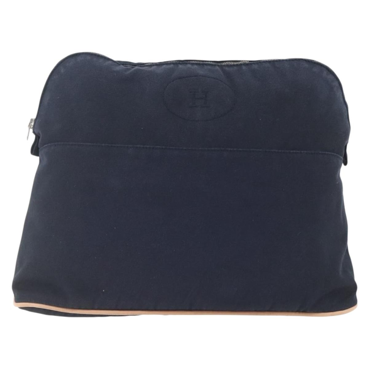 HERMES Bolide Pouch GM Canvas Navy Silver Auth 168732