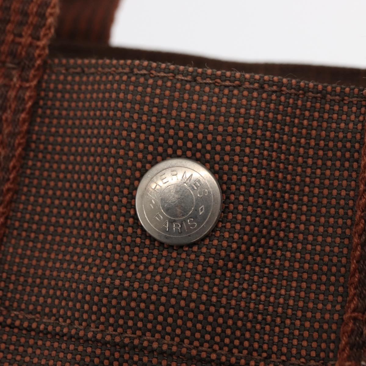 HERMES Her Line PM Tote Bag Canvas Brown Silver Auth 168733