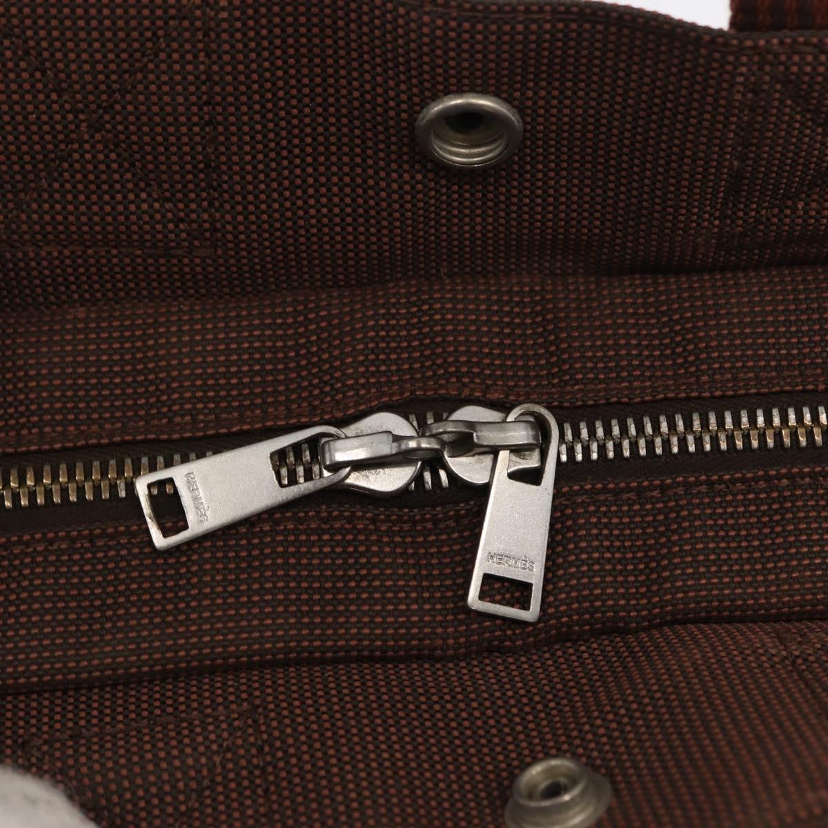 HERMES Her Line PM Tote Bag Canvas Brown Silver Auth 168733